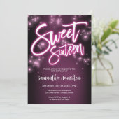 Sweet 16 Birthday Hot Pink Neon Dunkles Party Einladung (Stehend Vorderseite)