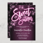 Sweet 16 Birthday Hot Pink Neon Dunkles Party Einladung (Vorne/Hinten)