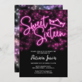 Sweet 16 Birthday Hot Pink Neon Dunkles Party Einladung (Vorne/Hinten)