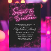 Sweet 16 Birthday Hot Pink Neon Dunkles Party Einladung