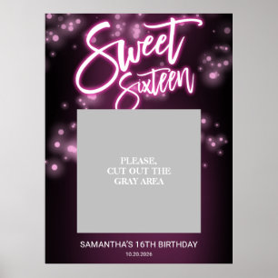 Sweet 16 Birthday Hot Pink Neon Dunkles Party Poster