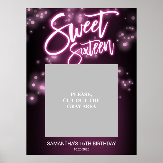 Sweet 16 Birthday Hot Pink Neon Dunkles Party Poster (Vorne)