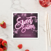 Sweet 16 Birthday Hot Pink Neon Glow Effect Party Serviette (Beispiel)