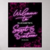 Sweet 16 Birthday Hot Pink Neon Glow Willkommensze Poster (Vorne)