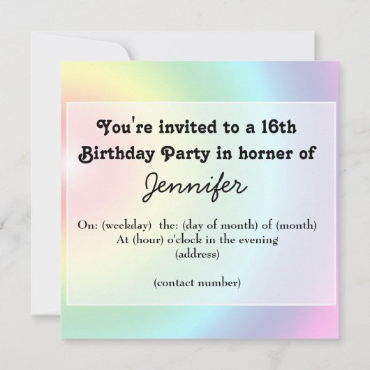 Sweet 16 birthday invitation Custom Einladung (Rückseite)