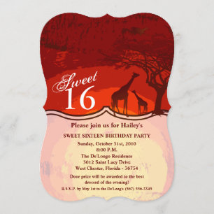 Sweet 16 Birthday Invite African Safari Giraffe Su Einladung