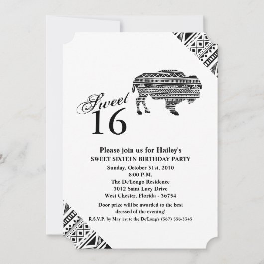 Sweet 16 Birthday Invite Boho Buffalo Tribal Patte Einladung (Vorderseite)