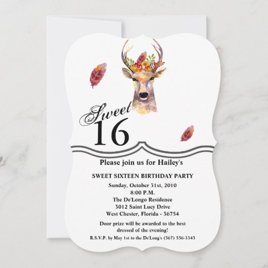 Sweet 16 Birthday Invite boho Reh Buck Head Brown Einladung (Vorderseite)