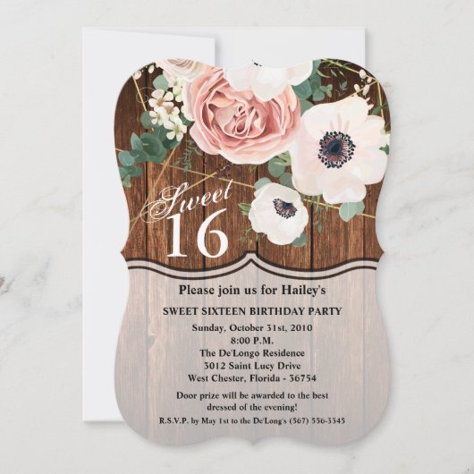 Sweet 16 Birthday Invite Geometric Garden Rose Einladung (Vorderseite)