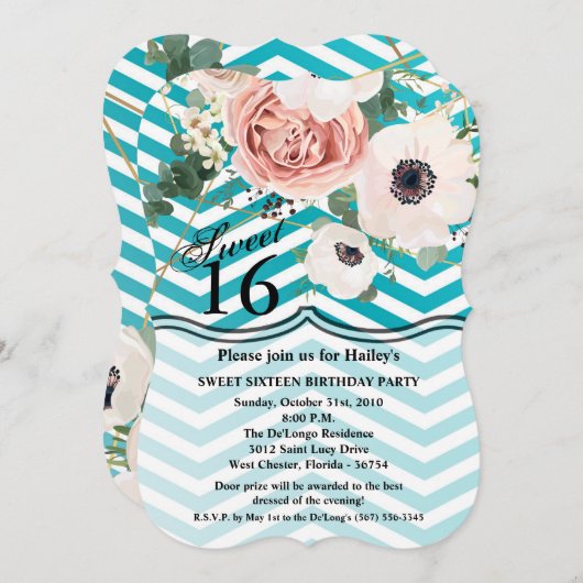 Sweet 16 Birthday Invite Geometric Rose Zickzack T Einladung (Vorne/Hinten)