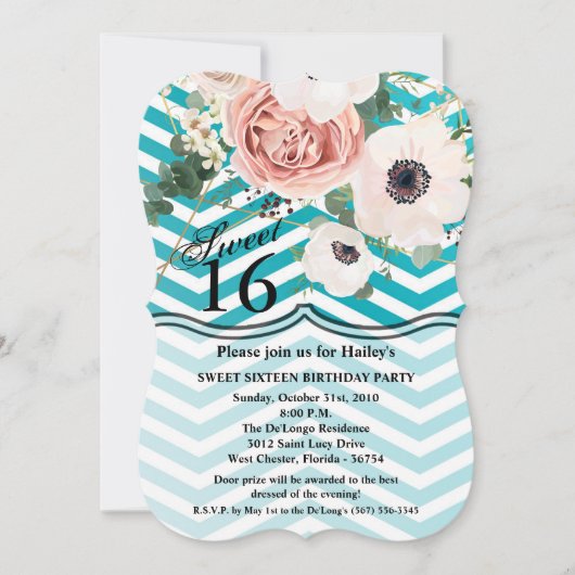Sweet 16 Birthday Invite Geometric Rose Zickzack T Einladung (Vorderseite)