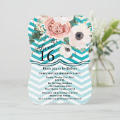 Sweet 16 Birthday Invite Geometric Rose Zickzack T Einladung (Stehend Vorderseite)