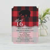 Sweet 16 Birthday Invite Red Buffalo Kariert Bear Einladung (Stehend Vorderseite)