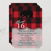 Sweet 16 Birthday Invite Red Buffalo Kariert Bear Einladung (Vorne/Hinten)