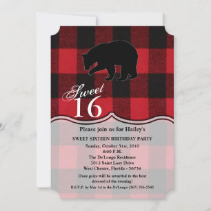 Sweet 16 Birthday Invite Red Buffalo Kariert Bear Einladung