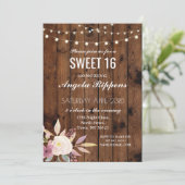 Sweet 16 Birthday Invite Rustic Wood Blume 16. Einladung (Stehend Vorderseite)