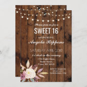 Sweet 16 Birthday Invite Rustic Wood Blume 16. Einladung (Vorne/Hinten)