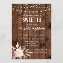 Sweet 16 Birthday Invite Rustic Wood Blume 16.