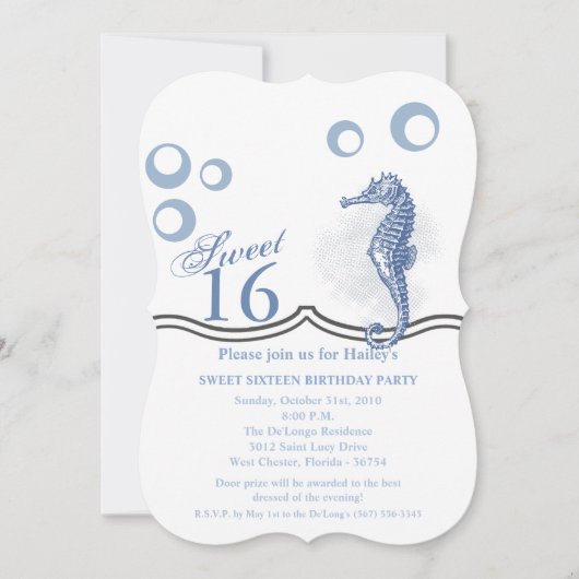 Sweet 16 Birthday Invite Seepferd Ocean Beach Einladung (Vorderseite)