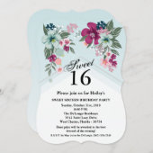 Sweet 16 Birthday Invite Tropical Blume on Blue O Einladung (Vorne/Hinten)