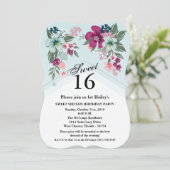 Sweet 16 Birthday Invite Tropical Blume on Blue O Einladung (Stehend Vorderseite)
