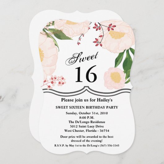 Sweet 16 Birthday Invite White Floral Blume auf W Einladung (Vorne/Hinten)