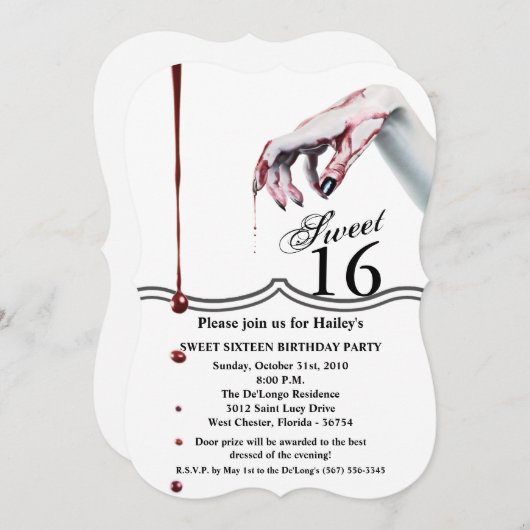 Sweet 16 Birthday Invite Zombie Tropfen Vampire Einladung (Vorne/Hinten)