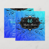 Sweet 16 Birthday Jewel Chandelier Frame Blue Einladung (Vorne/Hinten)