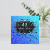 Sweet 16 Birthday Jewel Chandelier Frame Blue Einladung (Stehend Vorderseite)