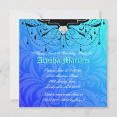 Sweet 16 Birthday Jewel Chandelier Frame Blue Einladung (Rückseite)