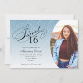 Sweet 16 Birthday Light Blue Glitzer Glam Foto Einladung (Vorderseite)