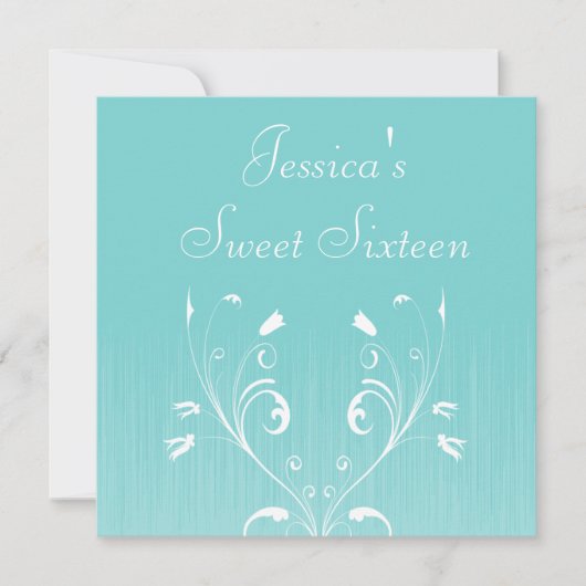 Sweet 16 Birthday Light Blue White Blume Einladung (Vorderseite)