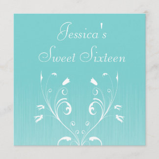Sweet 16 Birthday Light Blue White Blume Einladung