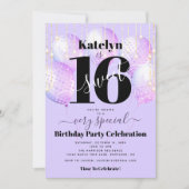 Sweet 16 Birthday Lila Balloons kühl Moderner Spaß Einladung (Vorderseite)