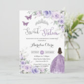 Sweet 16 Birthday Lila Blumendress Princess Einladung (Stehend Vorderseite)