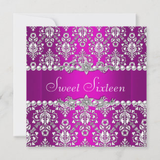 Sweet 16 Birthday Lila Pink Silver White Lace Einladung