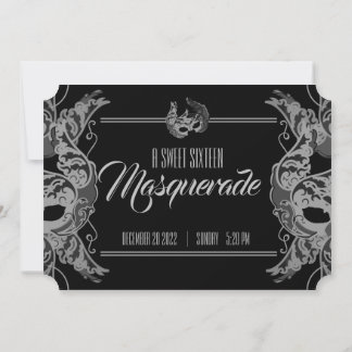 Sweet 16 BIRTHDAY MASQUERADE Schwarz-Weiß-Ticket Einladung