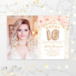 Sweet 16 Birthday mit Foto - Gold Pink Blütenblume Einladung<br><div class="desc">Sweet 16 Geburtstagsfeier Einladung mit Ihrem Foto. Verfügt über goldene Konfetti,  Ballonnummer und rot rosa Rosen. 16 . Geburtstag Klassisches Blumendesign mit verglasten Imitaten Glitzer. Ideal für eine elegante 16. Geburtstagsfeier.</div>
