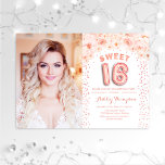 Sweet 16 Birthday mit Foto - Rose Gold Floral Einladung<br><div class="desc">Sweet 16 Geburtstagsfeier Einladung mit Ihrem Foto. Rose Gold Konfetti,  Ballonnummer und rot-rosa Rosen. 16 . Geburtstag Klassisches Blumendesign mit verglasten Imitaten Glitzer Rose Gold. Ideal für eine elegante 16. Geburtstagsfeier.</div>
