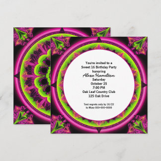 Sweet 16 Birthday Neon Kaleidoscope Einladung