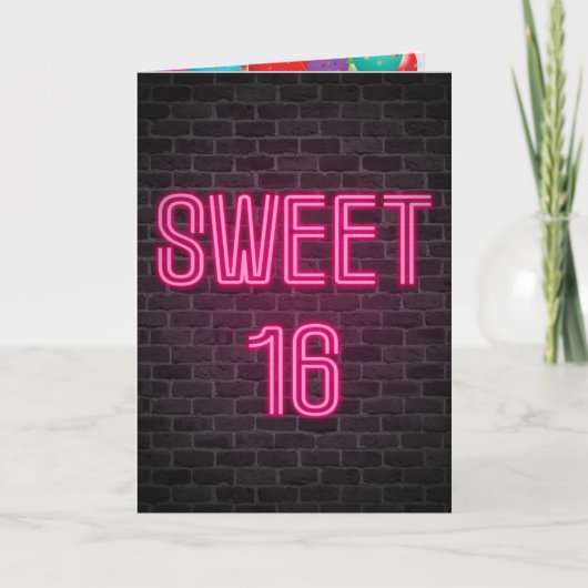 Sweet 16 Birthday Neon Sign on brick Karte (Vorderseite)