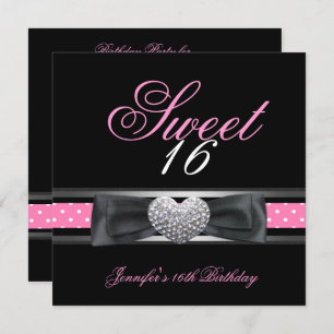 Sweet 16 Birthday Party Black Pink White Spot 3 Einladung