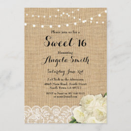 Sweet 16 Birthday Party Burlap Lace Rose laden Einladung