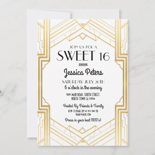 Sweet 16 Birthday Party Gatsby Art Deco Einladung (Vorderseite)