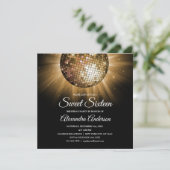 Sweet 16 Birthday Party Gold Disco Ball Einladung (Stehend Vorderseite)