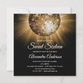 Sweet 16 Birthday Party Gold Disco Ball Einladung (Vorderseite)