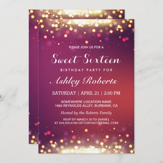 Sweet 16 Birthday Party Gold Shimmer Glitzern Einladung (Vorne/Hinten)