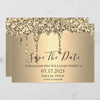 Sweet 16 Birthday Party Gold Sparkle Glitzer Tropf Save The Date