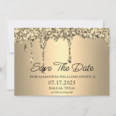 Sweet 16 Birthday Party Gold Sparkle Glitzer Tropf Save The Date (Vorderseite)