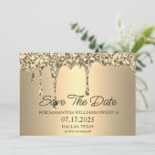 Sweet 16 Birthday Party Gold Sparkle Glitzer Tropf Save The Date (Stehend Vorderseite)